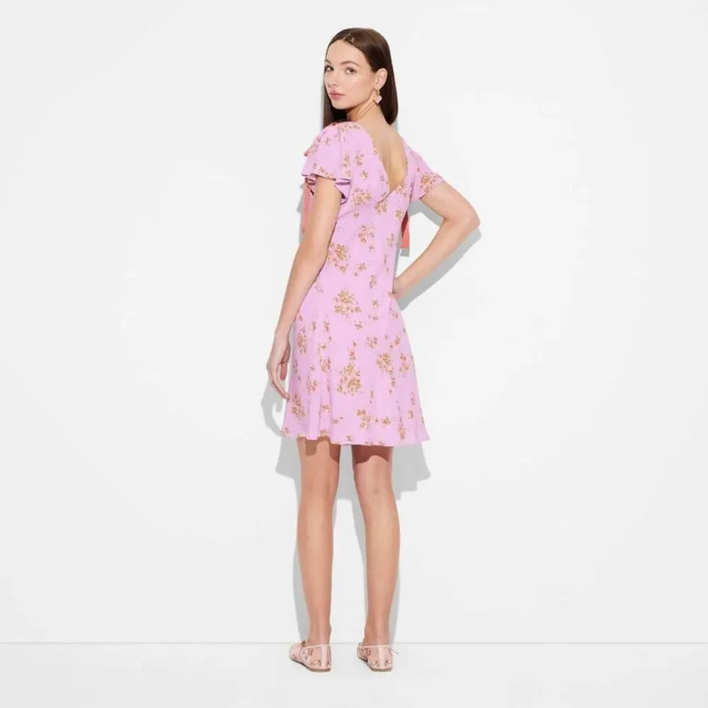 wild fable Pink Floral Strapless Dress with Coral Tie Straps - Picture 3 of 4